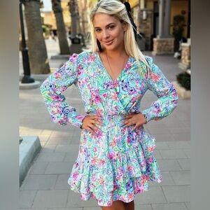 Lilly Pulitzer Cristiana Stretch Dress Amalfi Blue Alligator Isle Green Pink:10